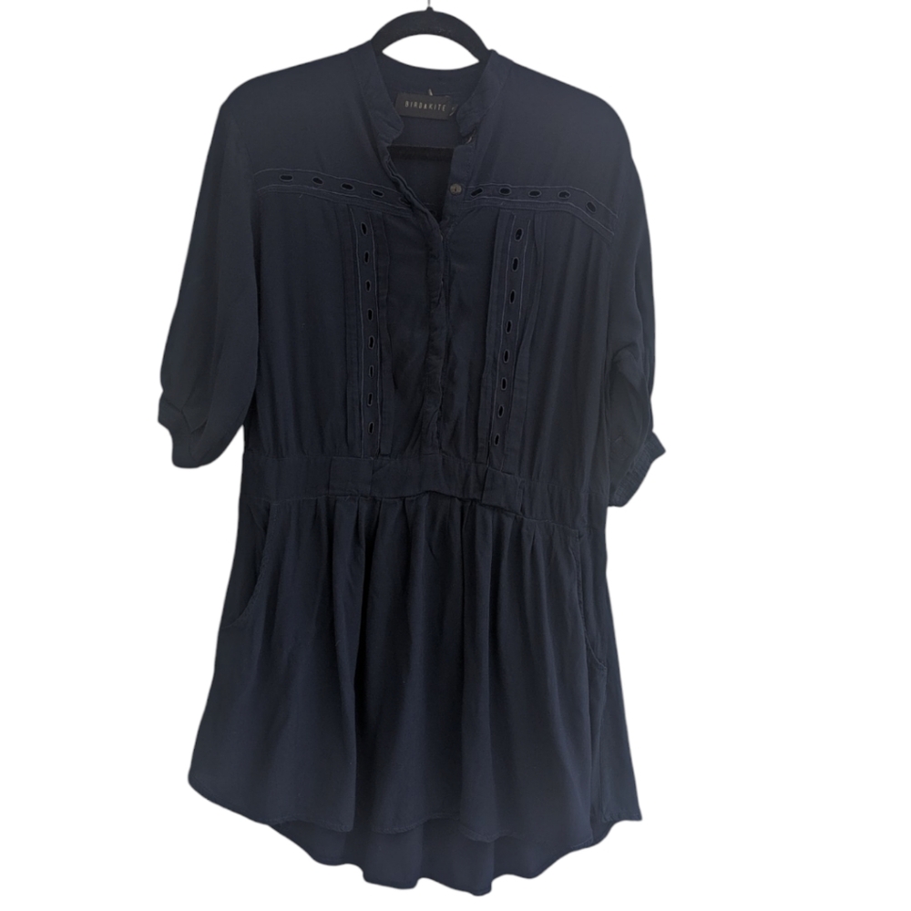 Bird & Kite Navy Cut Out Tie Waist Dress. Size XS